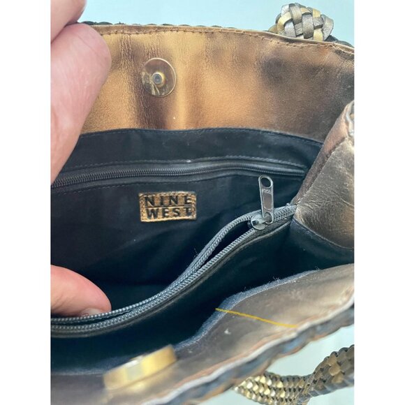 Nine West Gold and Silver Metallic Vintage Woven Purse, Shoulder Bag, Tote - Picture 6 of 10